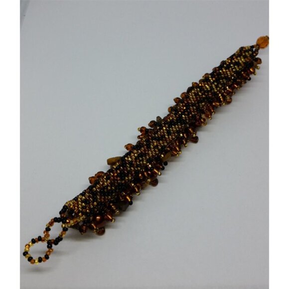 HANDMADE earth tone glass seed bead and natural stone chips bracelet boho style - Picture 3 of 4